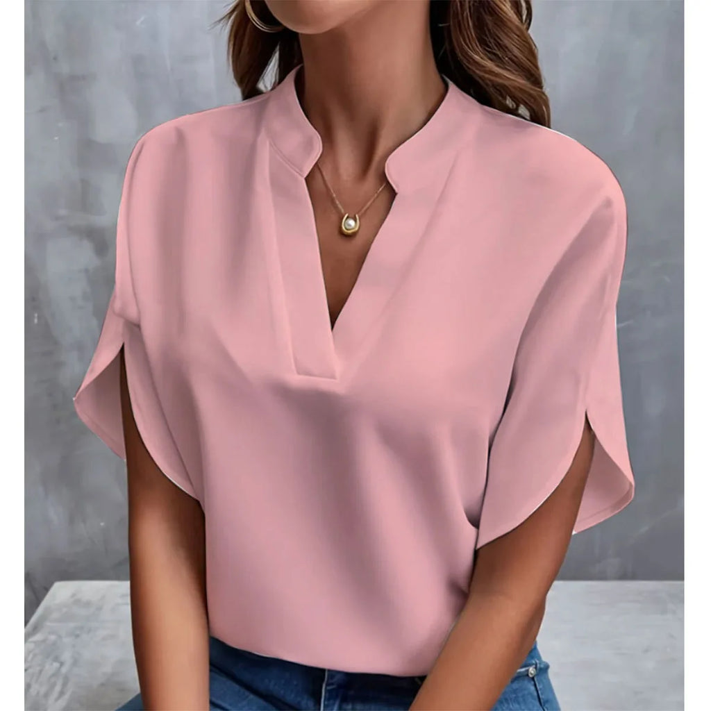 V-Neck Woven Pullover Top — Women's | Relaxed Fit | Easy Everyday Essential
