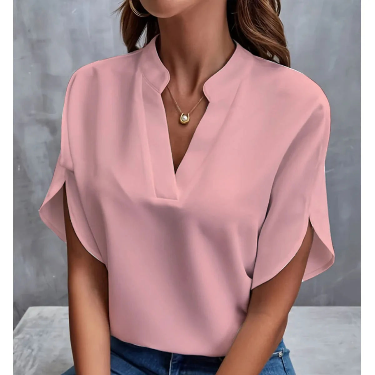 V-Neck Woven Pullover Top — Women's | Relaxed Fit | Easy Everyday Essential