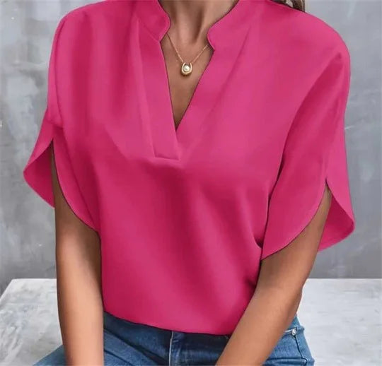V-Neck Woven Pullover Top — Women's | Relaxed Fit | Easy Everyday Essential