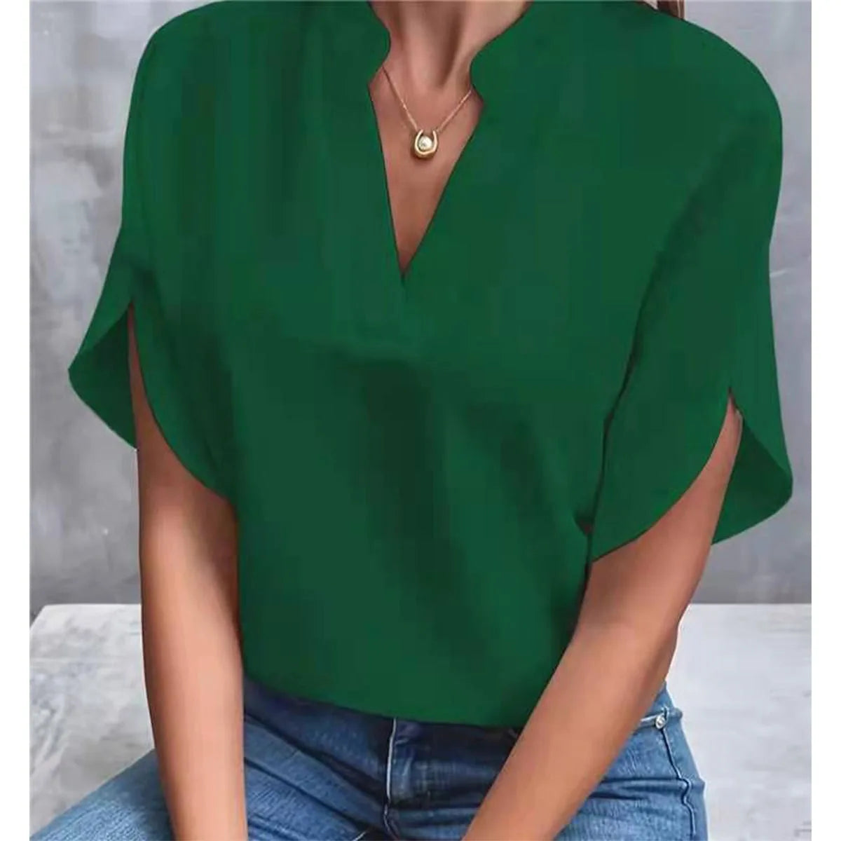 V-Neck Woven Pullover Top — Women's | Relaxed Fit | Easy Everyday Essential