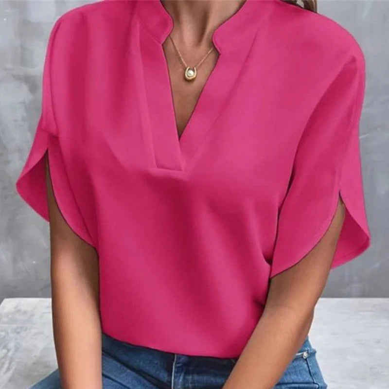 V-Neck Woven Pullover Top — Women's | Relaxed Fit | Easy Everyday Essential
