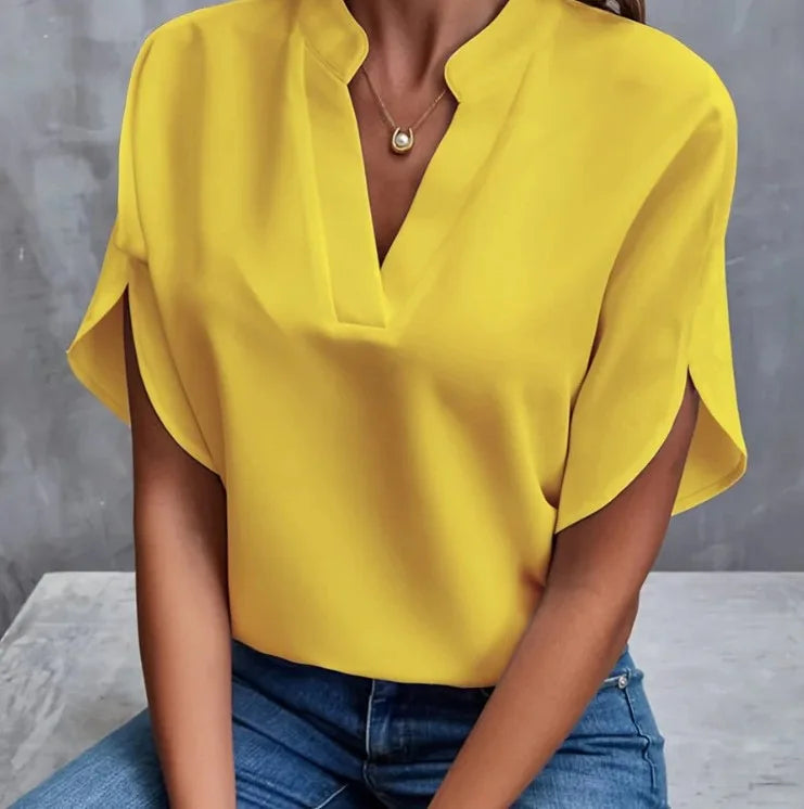 V-Neck Woven Pullover Top — Women's | Relaxed Fit | Easy Everyday Essential