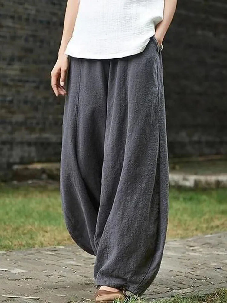 Cotton Linen Full-Length Wide-Leg Pants — Women's | Relaxed Fit | Resort Essential