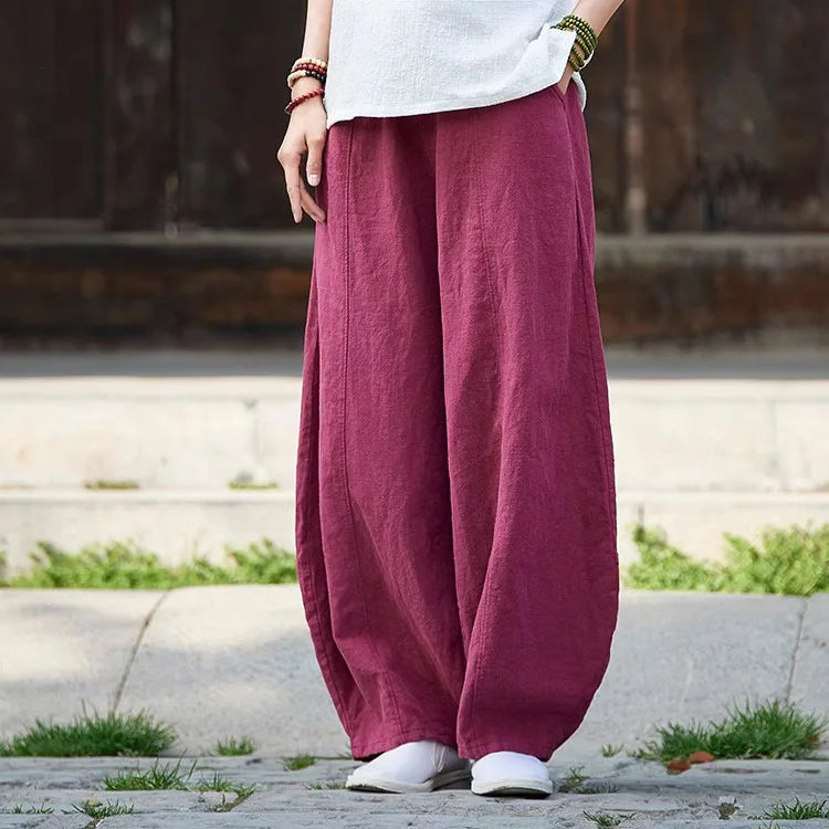 Cotton Linen Full-Length Wide-Leg Pants — Women's | Relaxed Fit | Resort Essential