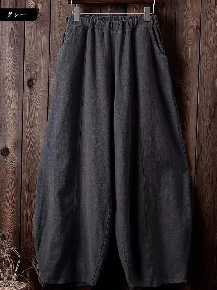 Cotton Linen Full-Length Wide-Leg Pants — Women's | Relaxed Fit | Resort Essential