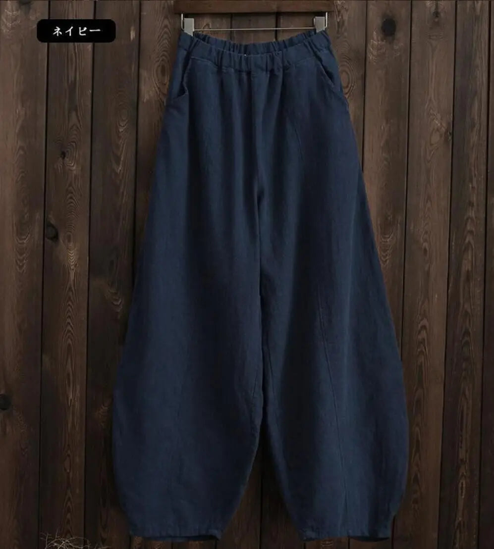 Cotton Linen Full-Length Wide-Leg Pants — Women's | Relaxed Fit | Resort Essential