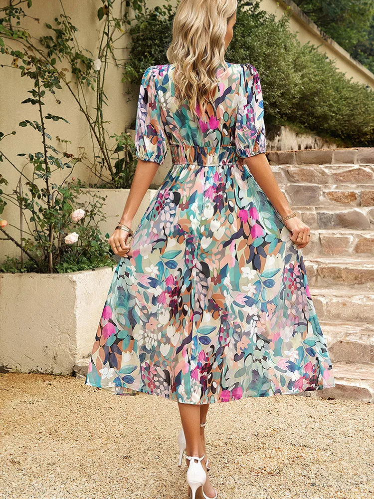 Waist-Cinched Print Woven Maxi Dress — Women's | Flattering Silhouette | Summer Style