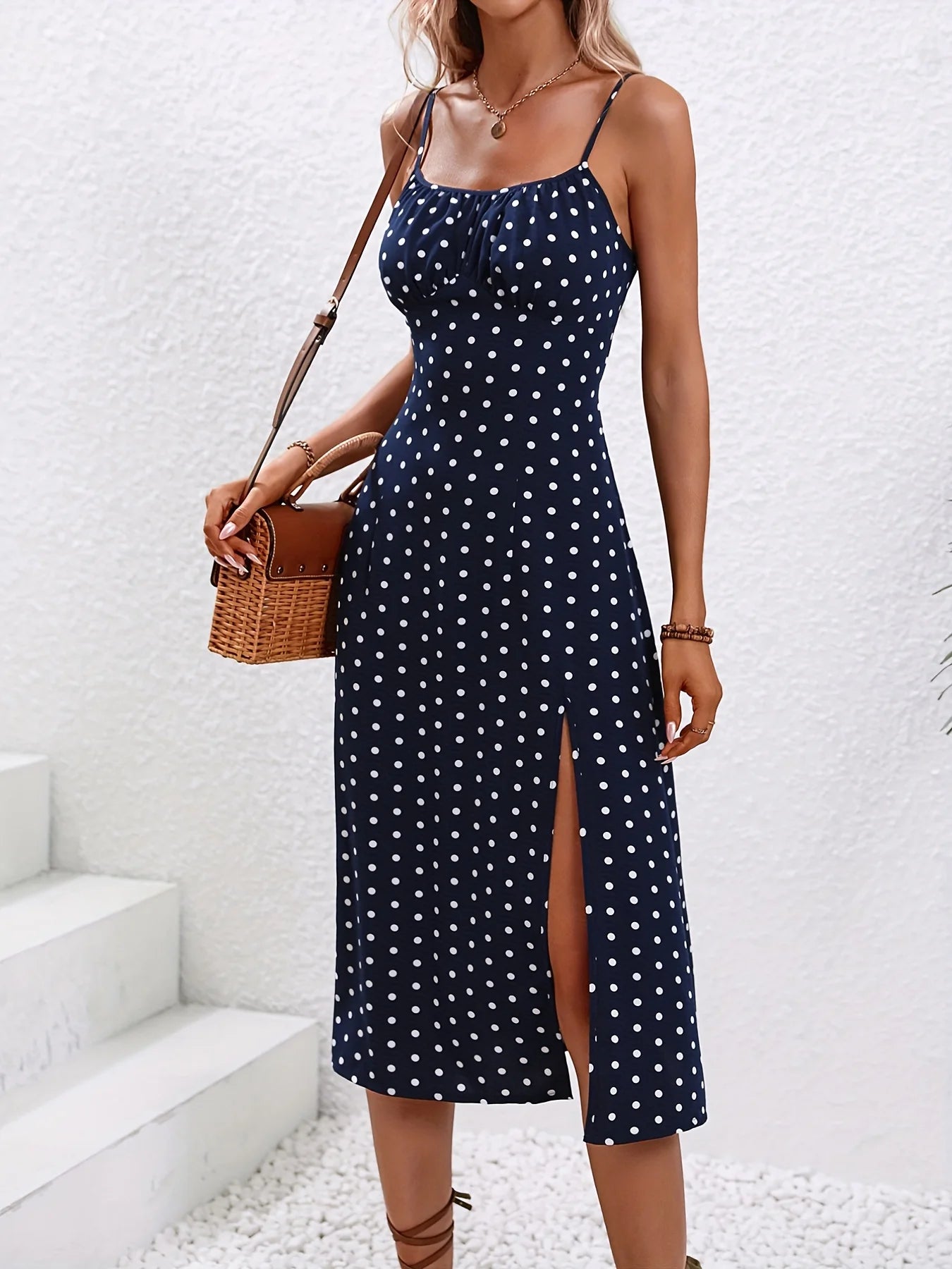 Floral Spaghetti-Strap Slit Woven Dress — Women's | Flowing Silhouette | Summer Statement
