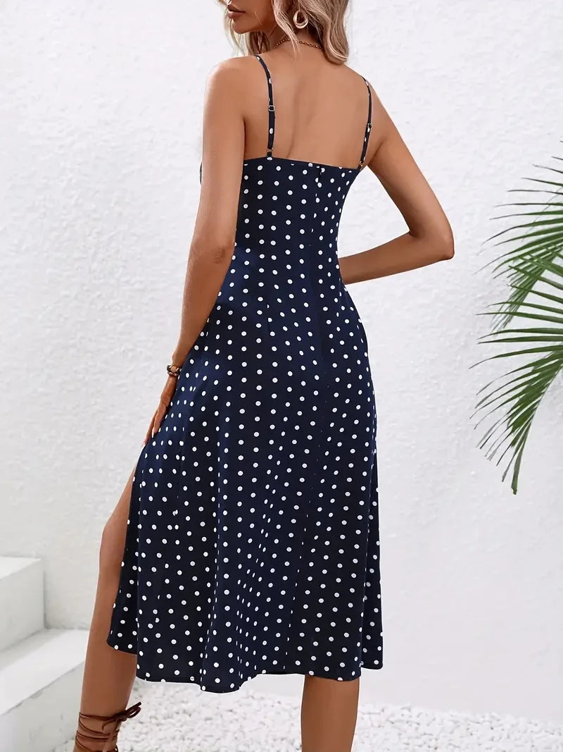 Floral Spaghetti-Strap Slit Woven Dress — Women's | Flowing Silhouette | Summer Statement