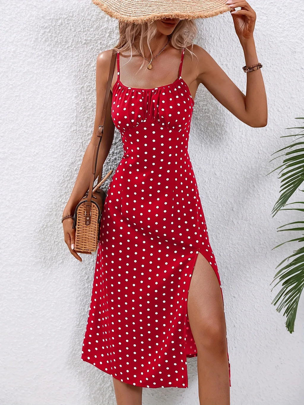 Floral Spaghetti-Strap Slit Woven Dress — Women's | Flowing Silhouette | Summer Statement