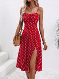 Floral Spaghetti-Strap Slit Woven Dress — Women's | Flowing Silhouette | Summer Statement