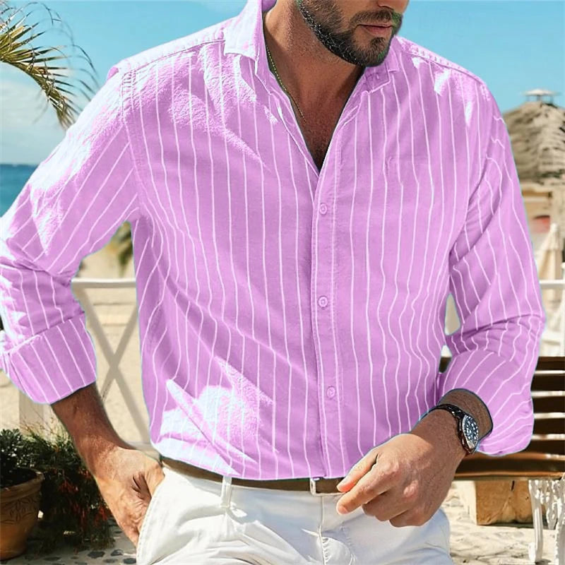 Striped Long-Sleeve Woven Shirt — Men's | Relaxed Fit | Coastal Smart Casual