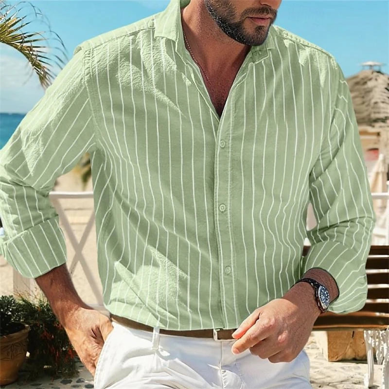 Striped Long-Sleeve Woven Shirt — Men's | Relaxed Fit | Coastal Smart Casual