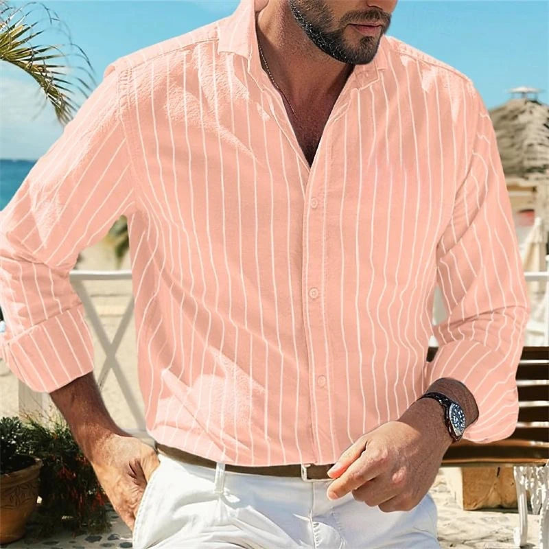 Striped Long-Sleeve Woven Shirt — Men's | Relaxed Fit | Coastal Smart Casual