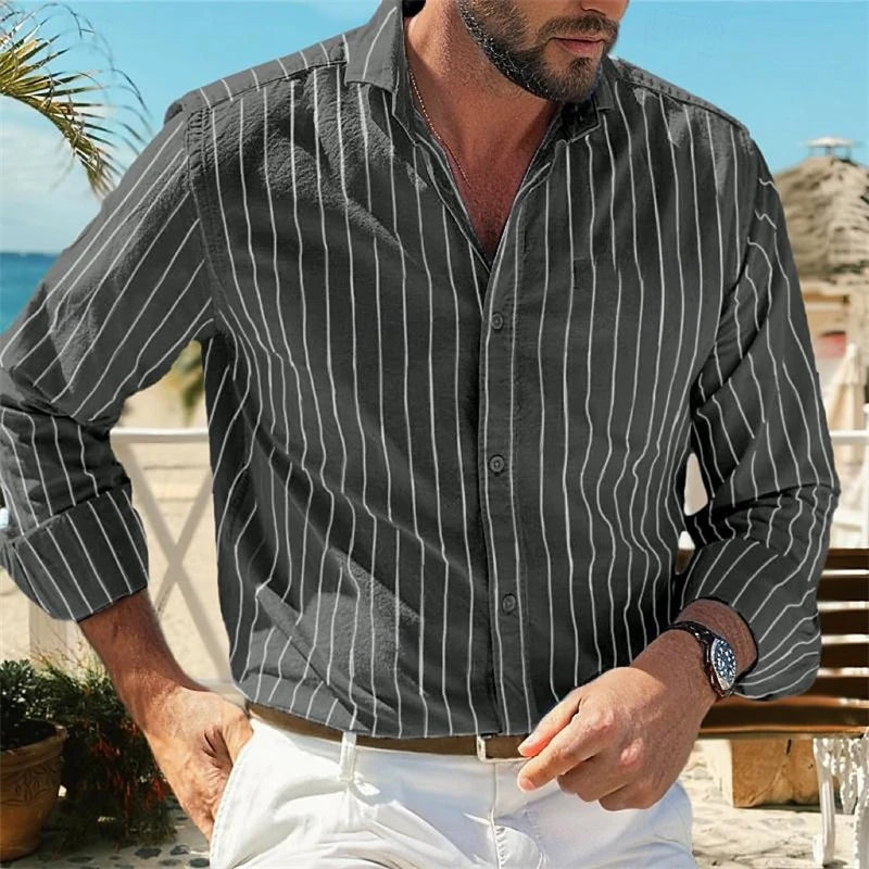 Striped Long-Sleeve Woven Shirt — Men's | Relaxed Fit | Coastal Smart Casual