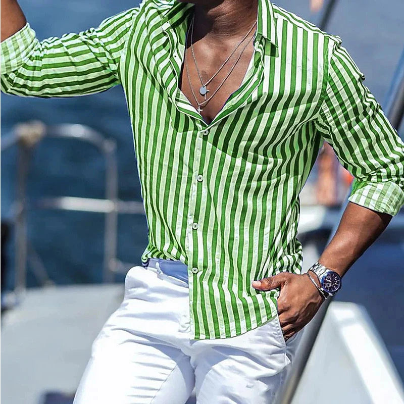 Striped Long-Sleeve Woven Shirt — Men's | Relaxed Fit | Coastal Smart Casual
