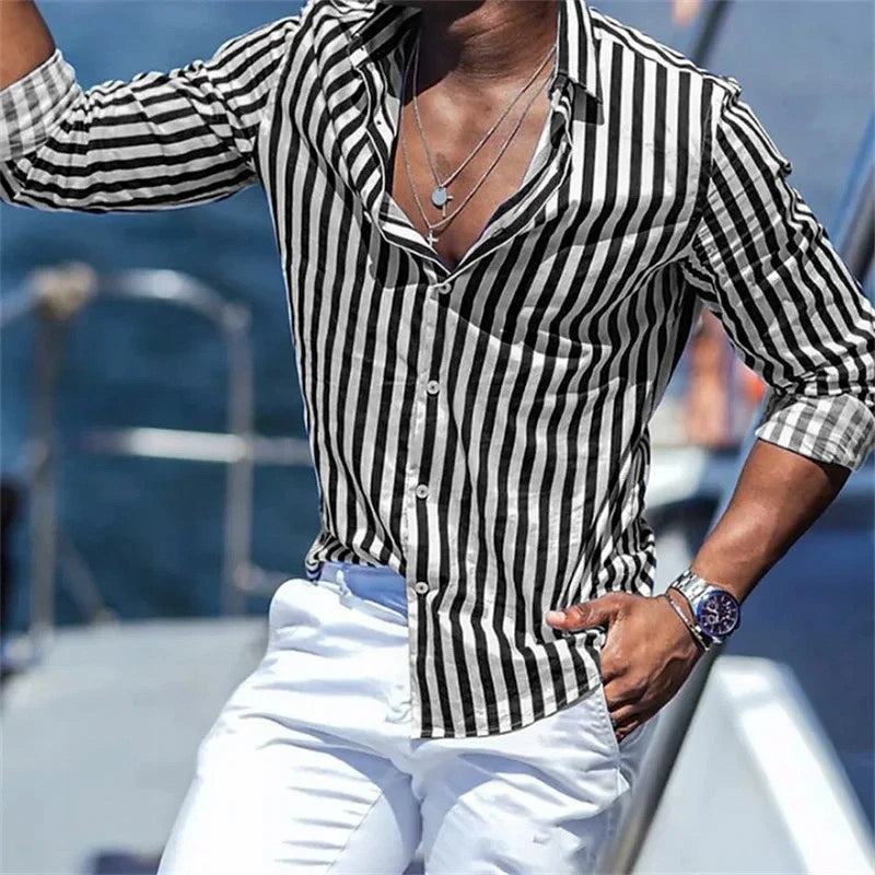 Striped Long-Sleeve Woven Shirt — Men's | Relaxed Fit | Coastal Smart Casual