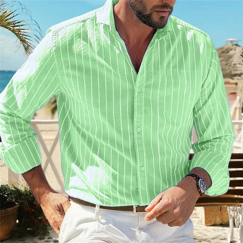 Striped Long-Sleeve Woven Shirt — Men's | Relaxed Fit | Coastal Smart Casual
