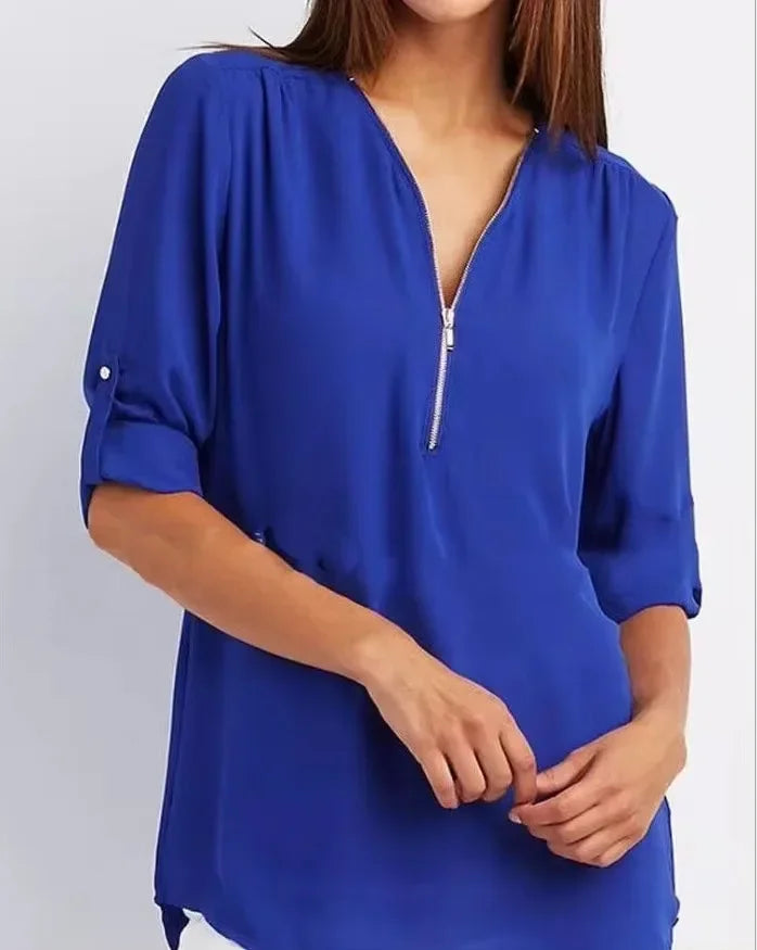 Deep V-Neck Chiffon Blouse — Women's | Lightweight Drape | Effortlessly Chic