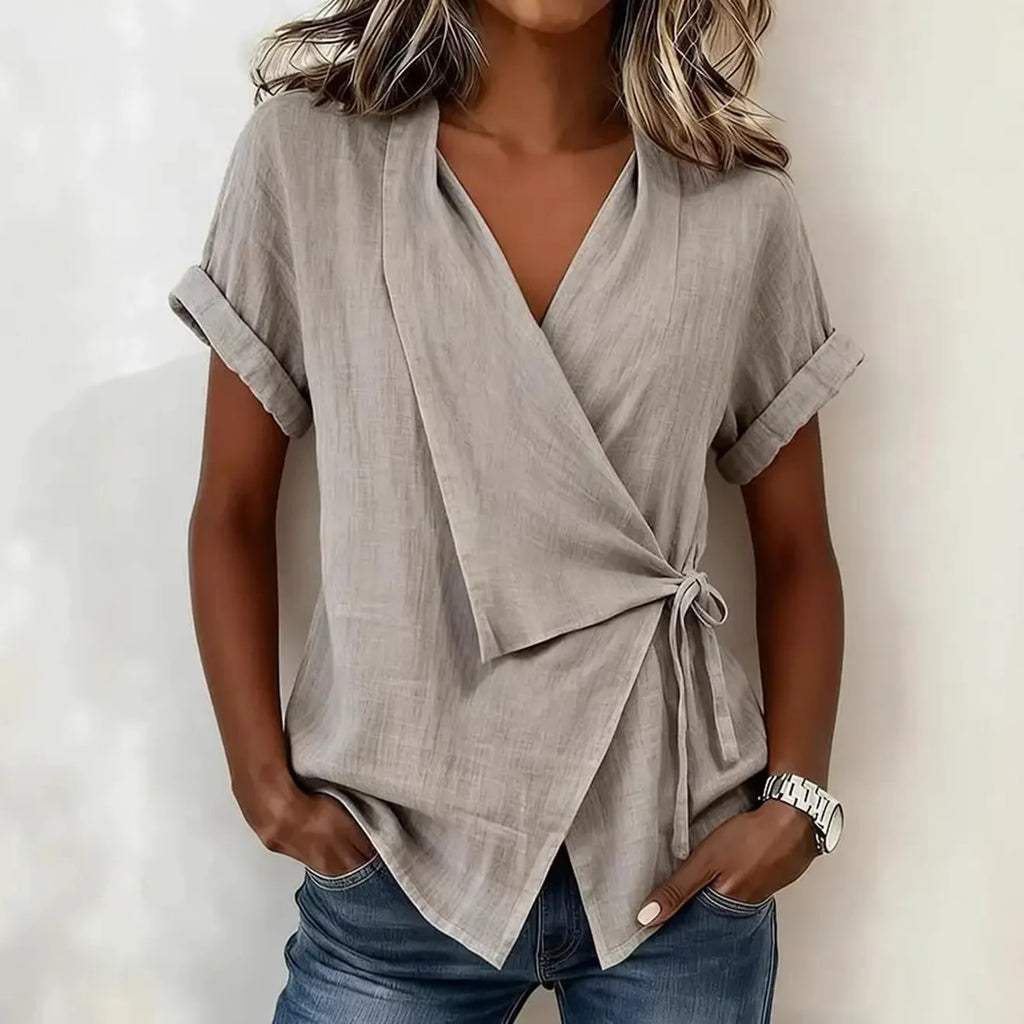Stand-Collar Asymmetrical Woven Top — Women's | Modern Cut | Statement Casual