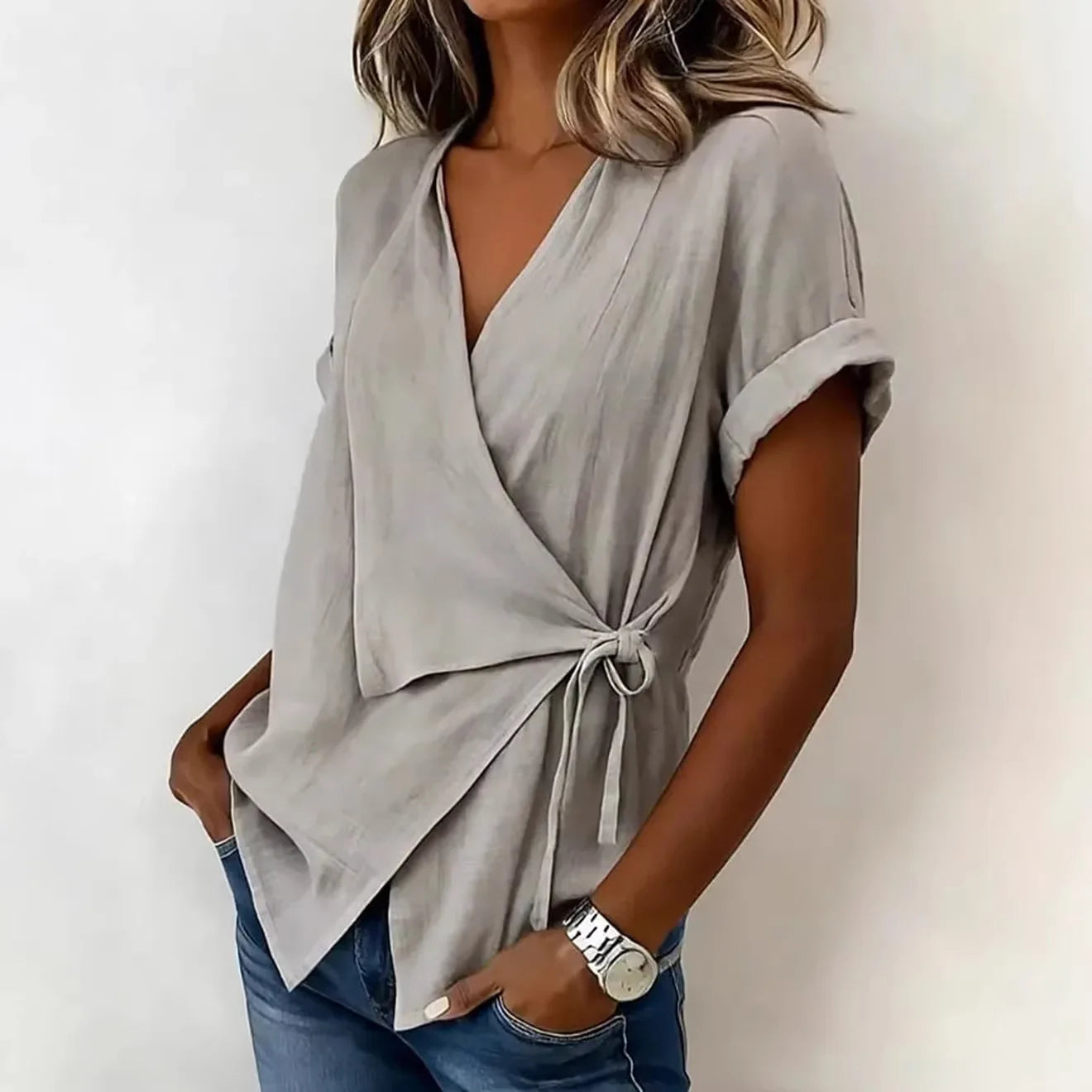 Stand-Collar Asymmetrical Woven Top — Women's | Modern Cut | Statement Casual