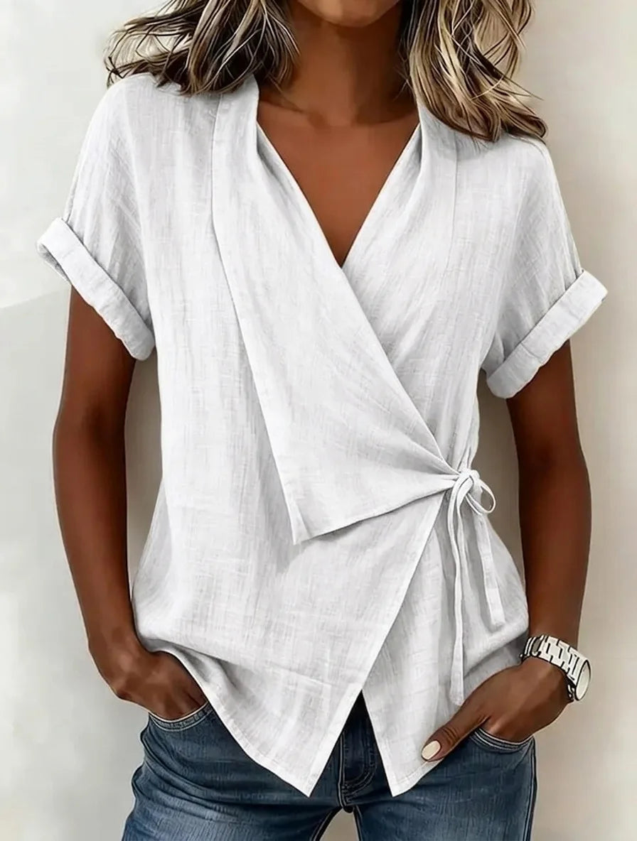 Stand-Collar Asymmetrical Woven Top — Women's | Modern Cut | Statement Casual