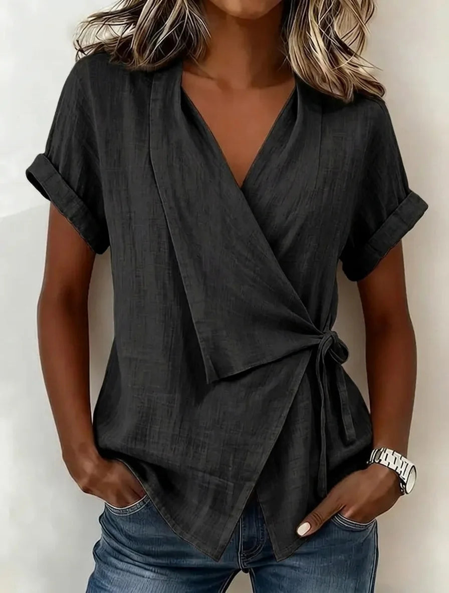 Stand-Collar Asymmetrical Woven Top — Women's | Modern Cut | Statement Casual