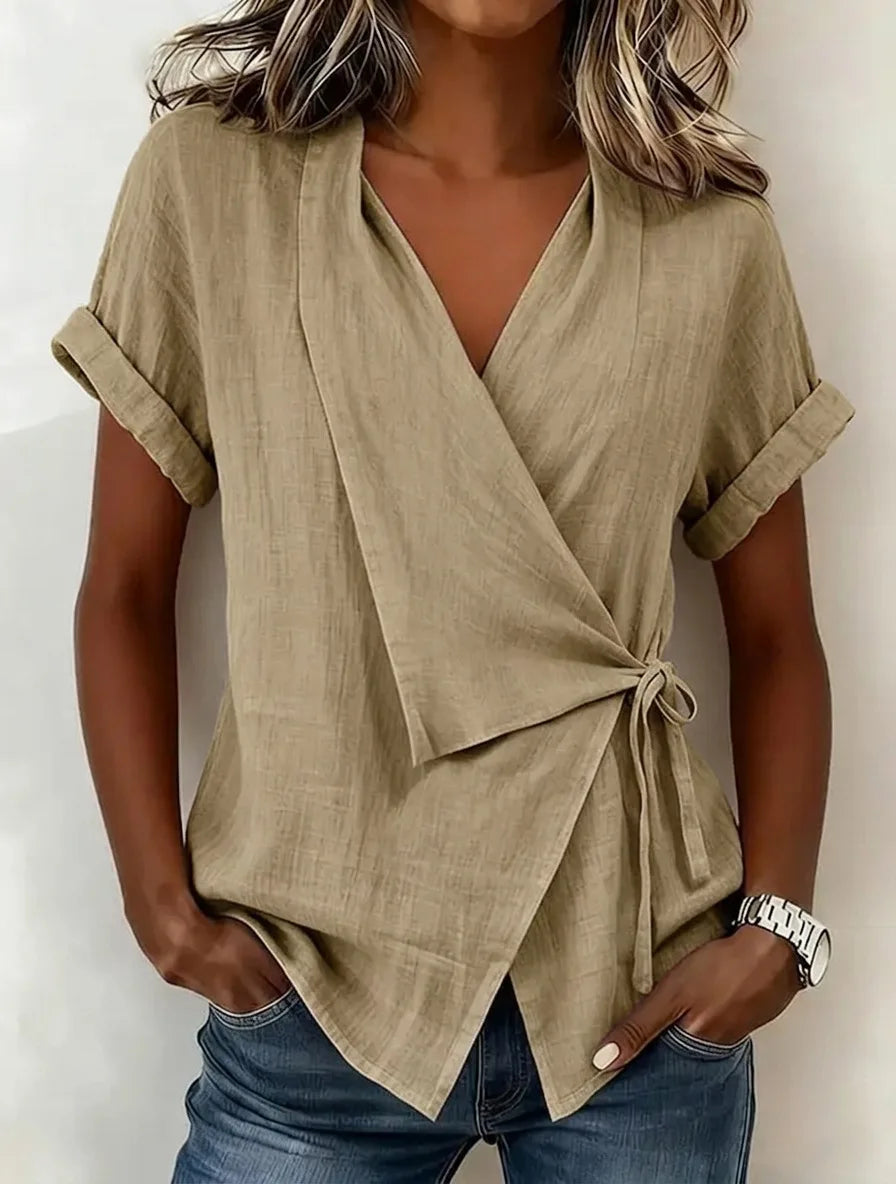 Stand-Collar Asymmetrical Woven Top — Women's | Modern Cut | Statement Casual