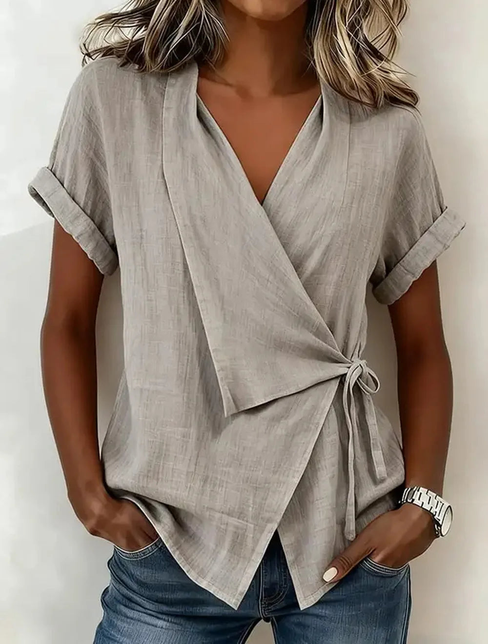 Stand-Collar Asymmetrical Woven Top — Women's | Modern Cut | Statement Casual