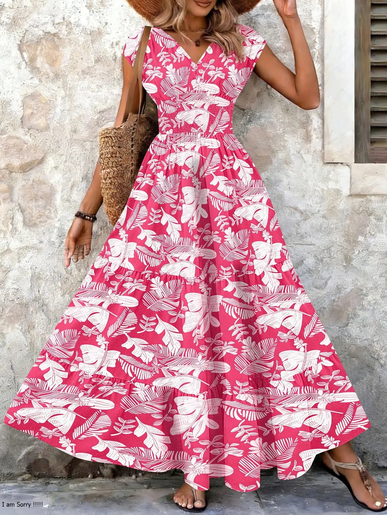 Vintage Floral V-Neck Woven Gown — Women's | Flowing Length | Romantic Statement