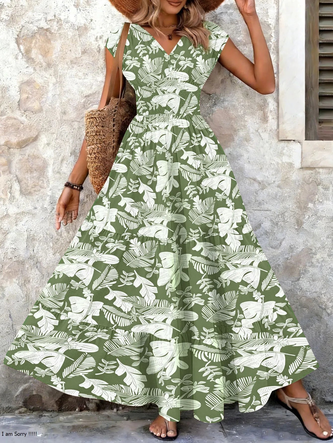 Vintage Floral V-Neck Woven Gown — Women's | Flowing Length | Romantic Statement