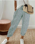 Striped Drawstring Woven Pants — Women's | Elastic Waist | Easy Casual