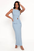 Adeline — Light Blue Woven Two-Piece Set | Minimal Silhouette | Clean Style
