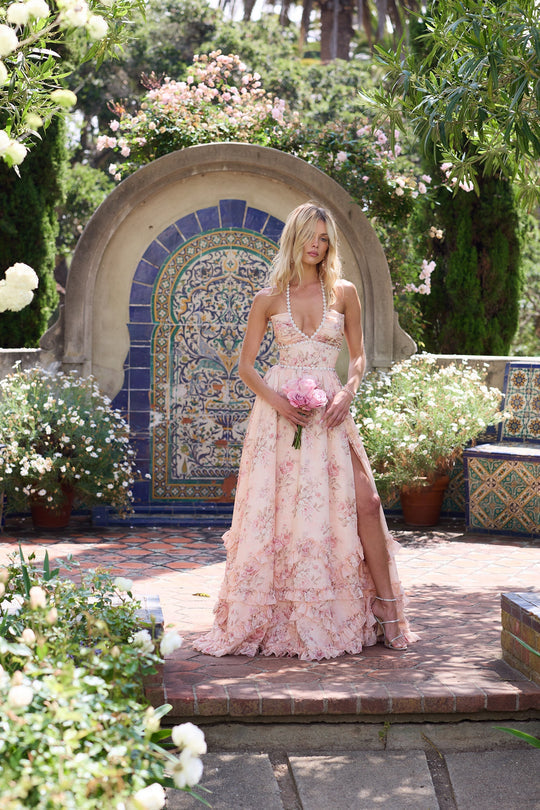 Alexa — The Scarlette Peach Tapestry-Print Woven Dress | Statement Silhouette | Bold & Beautiful