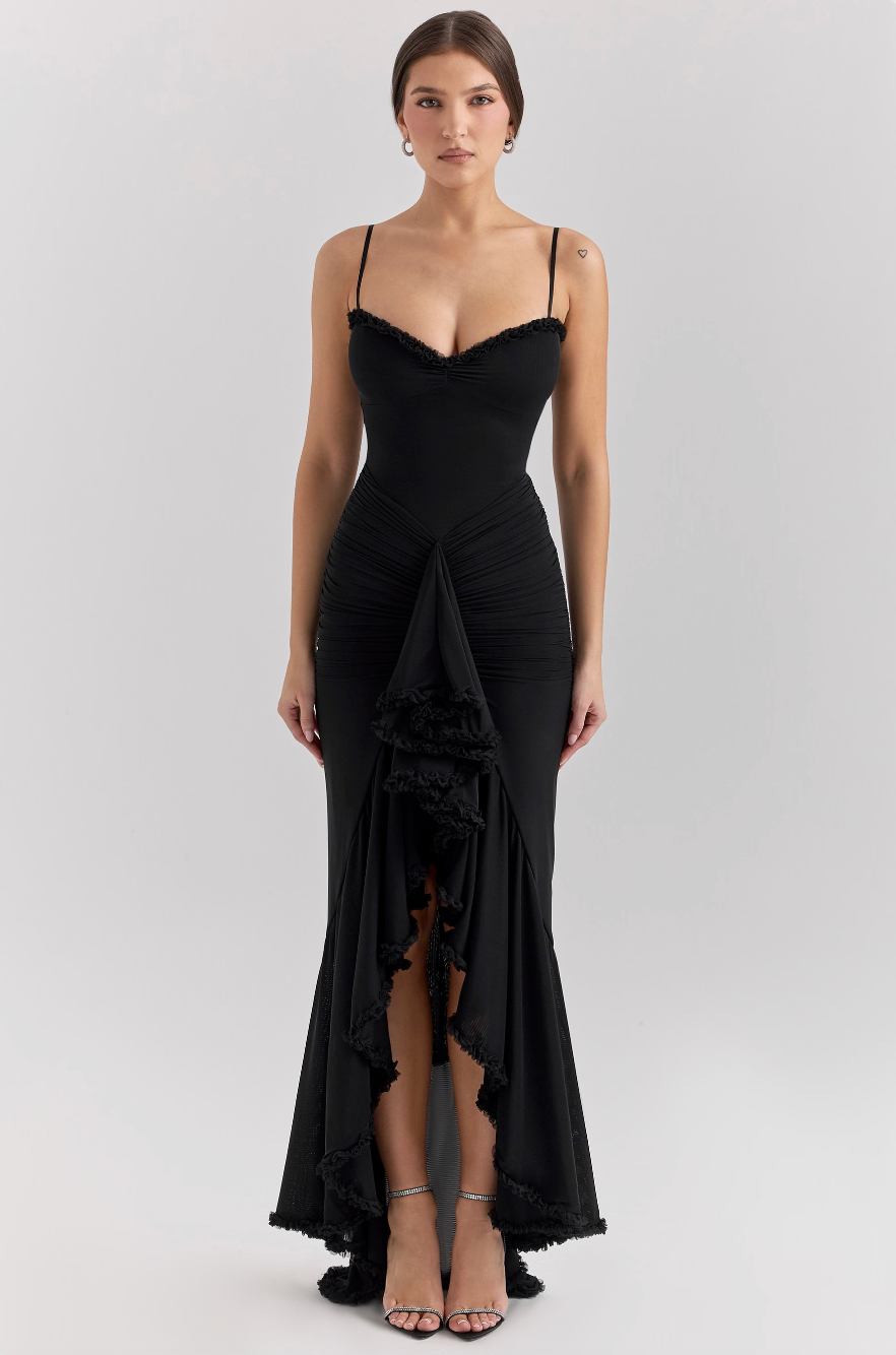 Alexandra — Lace Ruched Midi Dress | Fitted Silhouette | Feminine Evening