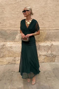Alison — V-Neck Woven Party Dress | Fitted Bodice | Polished Evening