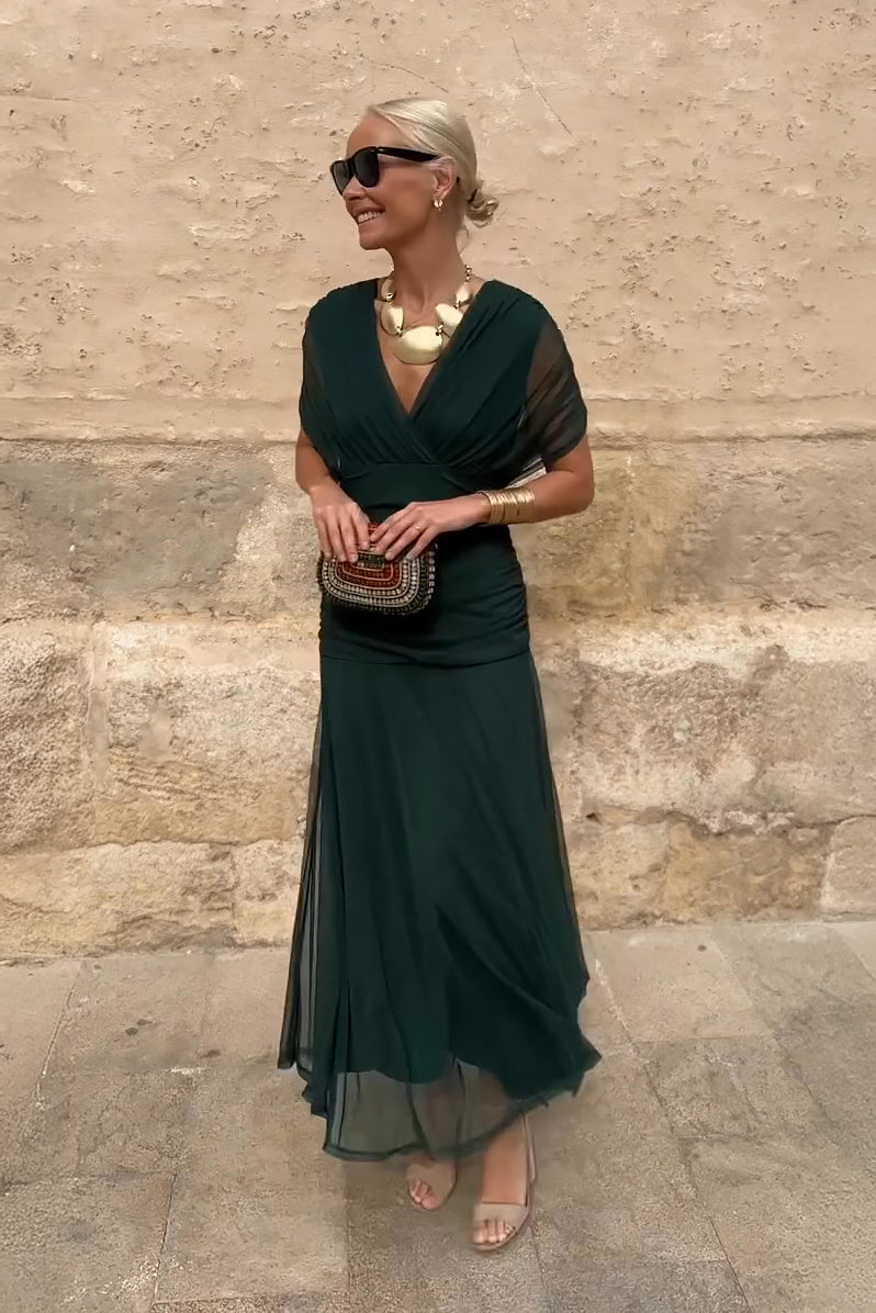 Alison — V-Neck Woven Party Dress | Fitted Bodice | Polished Evening