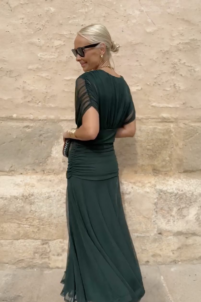 Alison — V-Neck Woven Party Dress | Fitted Bodice | Polished Evening