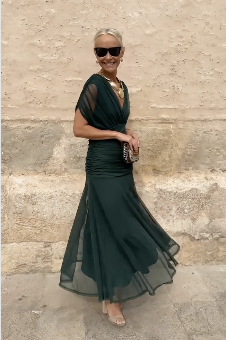Alison — V-Neck Woven Party Dress | Fitted Bodice | Polished Evening