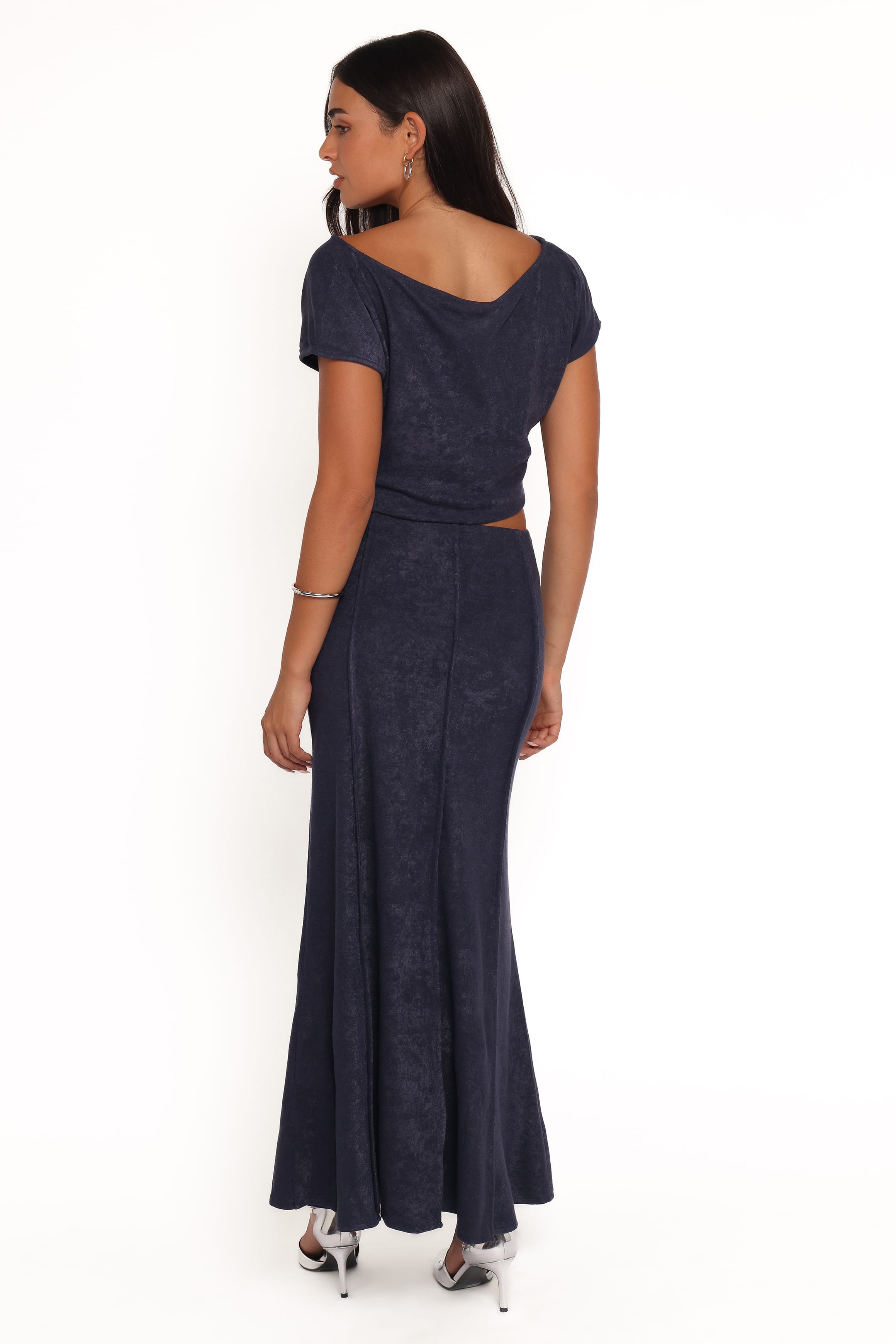 Aria — Denim Blue Woven Maxi Skirt Set | Flowing Silhouette | Resort Style