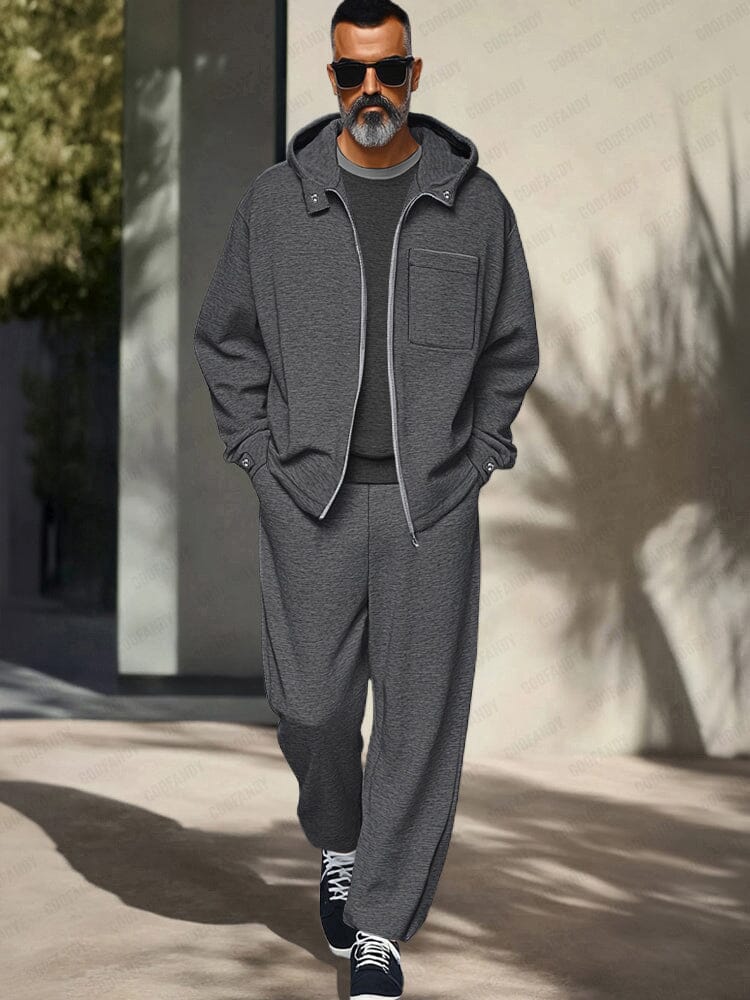 Hooded Woven Jacket & Pants Set — Men's | Relaxed Active Fit | Sleek Casual