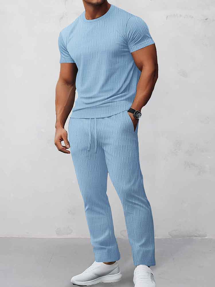 Jacquard Woven T-Shirt & Pants Set — Men's | Active Relaxed Fit | Weekend Casual