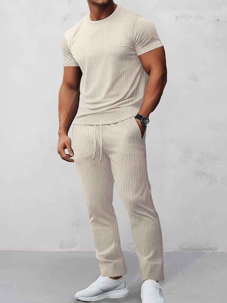 Jacquard Woven T-Shirt & Pants Set — Men's | Active Relaxed Fit | Weekend Casual