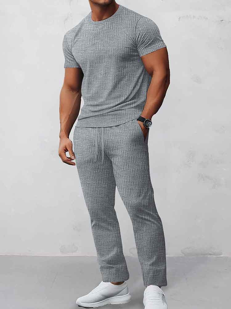 Jacquard Woven T-Shirt & Pants Set — Men's | Active Relaxed Fit | Weekend Casual