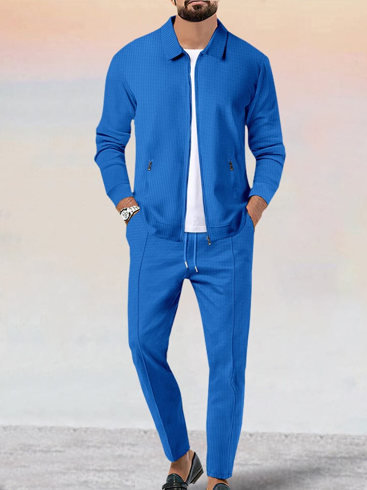 Waffle-Knit Cotton Jacket Set — Men's | Relaxed Active Fit | Casual Weekend