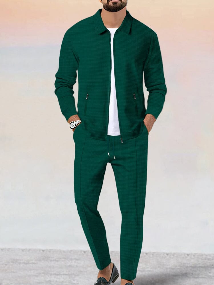 Waffle-Knit Cotton Jacket Set — Men's | Relaxed Active Fit | Casual Weekend