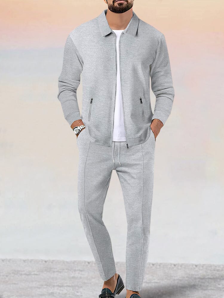 Waffle-Knit Cotton Jacket Set — Men's | Relaxed Active Fit | Casual Weekend