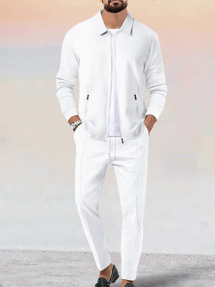 Waffle-Knit Cotton Jacket Set — Men's | Relaxed Active Fit | Casual Weekend