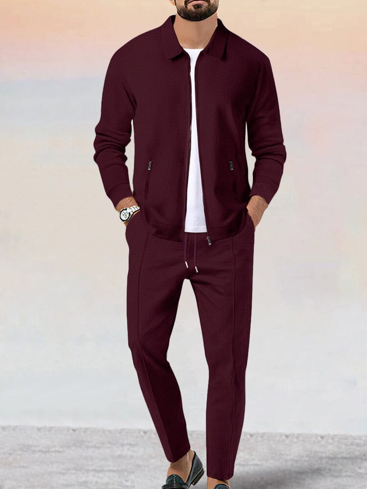 Waffle-Knit Cotton Jacket Set — Men's | Relaxed Active Fit | Casual Weekend
