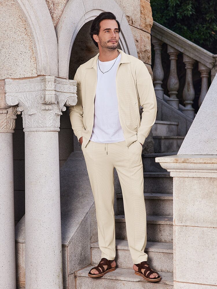 Waffle-Knit Cotton Jacket Set — Men's | Relaxed Active Fit | Casual Weekend